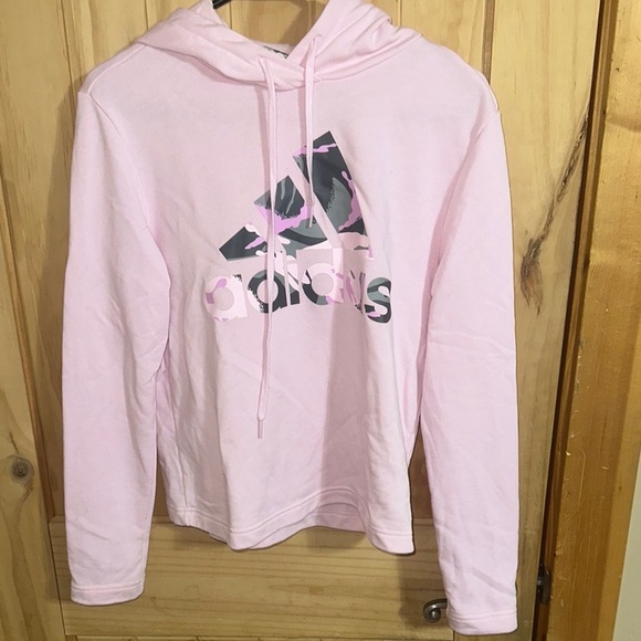 Adidas Light Pink Hoodie with Graphic Logo - Picture 1 of 5